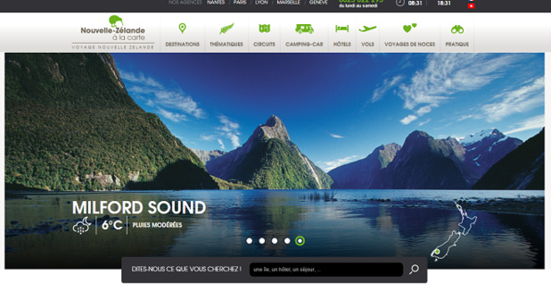 Nouvelle-Zélande à la carte propose une offre complète de séjours sur la Nouvelle-Zélande - Capture d'écran