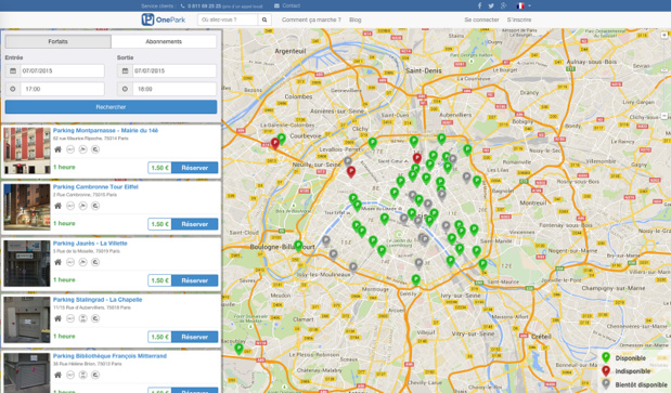 OnePark permet de réserver une place de parking en quelques clics - © OnePark OnePark permet de réserver une place de parking en quelques clics - © OnePark