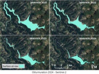 La surface en eau du lac de Sau en Catalogne espagnole a baissé de 64.7% en 3 ans  Crédit photo : Mumuration La surface en eau du lac de Sau en Catalogne espagnole a baissé de 64.7% en 3 ans  Crédit photo : Mumuration