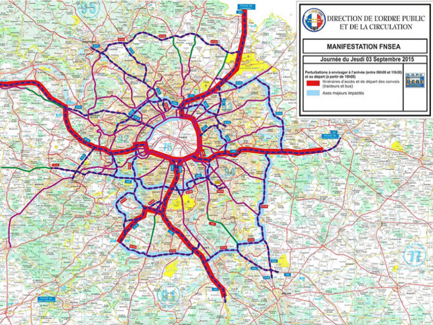 La carte des difficultés sur les autroutes autour de Paris - DR : Préfecture de Police de Paris La carte des difficultés sur les autroutes autour de Paris - DR : Préfecture de Police de Paris