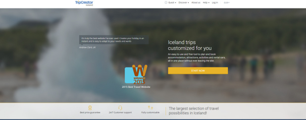 TripCreator élu meilleur site web voyage/tourisme - Capture d'écran TripCreator.com