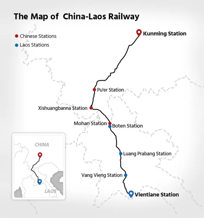Map of the China-Laos Railway © Asia Highlights Map of the China-Laos Railway © Asia Highlights