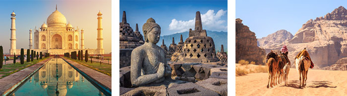 Taj Mahal (Inde) / Borobudur (Indonésie) / Pétra (Jordanie) © Shutterstock Taj Mahal (Inde) / Borobudur (Indonésie) / Pétra (Jordanie) © Shutterstock