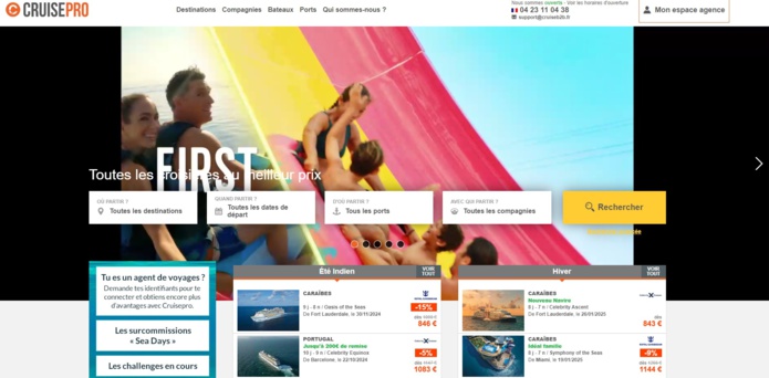 Sur le site de Cruisepro, les agences peuvent consulter les produits, se connecter avec leurs propres identifiants, poser des options... - Capture d'écran. Sur le site de Cruisepro, les agences peuvent consulter les produits, se connecter avec leurs propres identifiants, poser des options... - Capture d'écran.