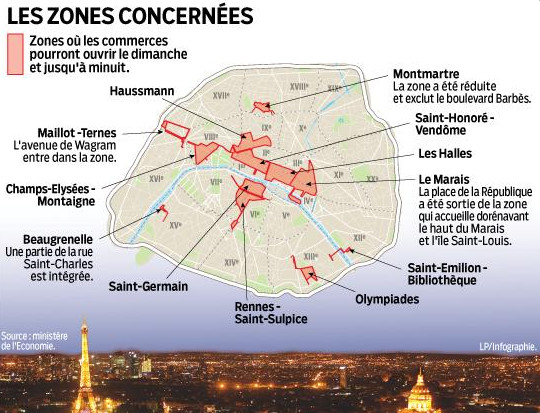 Le Parisien diffuse la carte des 12 zones touristiques internationales de la capitale - DR : Twitter - @LeParisienInfog