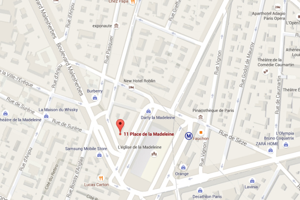 L'hôtel de luxe de Fauchon sera situé tout près de l'épicerie de la marque, place de la Madeleine - DR : Google Maps