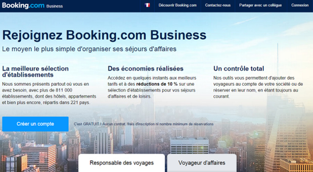 Booking.com propose une plateforme dédiée aux réservations pour des voyages d'affaires - Capture d'écran