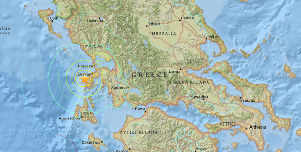 Les secousses du séisme ont été ressenties jusque dans les îles de Zante et Corfou - DR : USGS Les secousses du séisme ont été ressenties jusque dans les îles de Zante et Corfou - DR : USGS