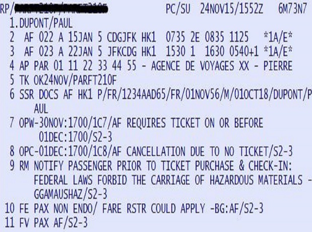 Exemple de PNR dans le GDS Amadeus. DR - Salle des marchés Selectour Afat. Exemple de PNR dans le GDS Amadeus. DR - Salle des marchés Selectour Afat.