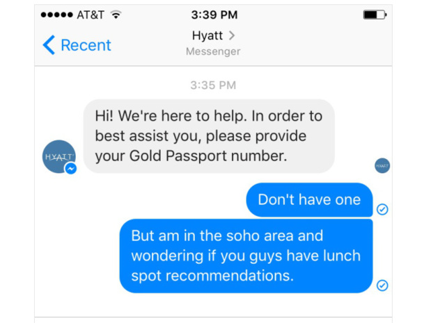 Le service client d'Hyatt est disponible sur Facebook - (c) Capture Digiday Le service client d'Hyatt est disponible sur Facebook - (c) Capture Digiday