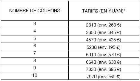 Ces tarifs n’incluent pas les taxes et surcharges.