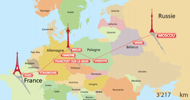 La ligne ferroviaire Paris-Berlin-Moscou parcourt un trajet de 3 217 km - DR
