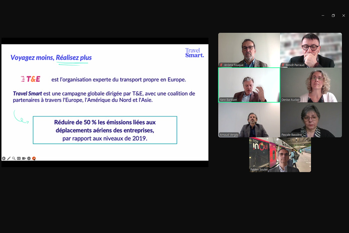 Denise Auclair, responsable de la campagne Travel Smart chez Transport & Environnement a présenté mardi 11 mars 2025 une liste de cinq critères encourageant le recours au train. @capture d’ecran Denise Auclair, responsable de la campagne Travel Smart chez Transport & Environnement a présenté mardi 11 mars 2025 une liste de cinq critères encourageant le recours au train. @capture d’ecran