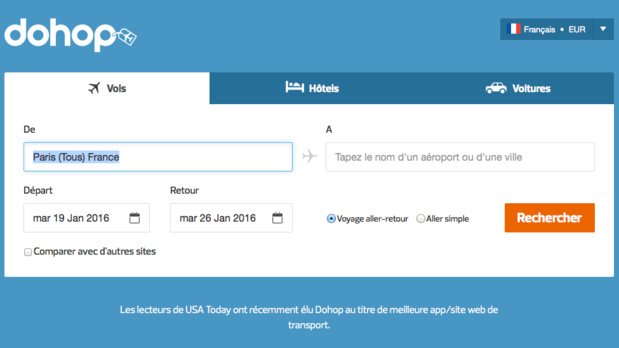 Le moteur de recherche de voyages Dohop - (c) Capture