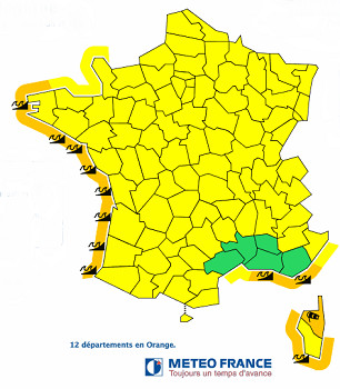 12 départements en vigilance orange dont 11 pour des risques de vagues-submersion - DR : Météo France