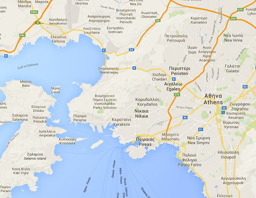 Le grand port maritime du Pirée est situé à une trentaine de kilomètres de la capitale Athènes - DR : Google Maps