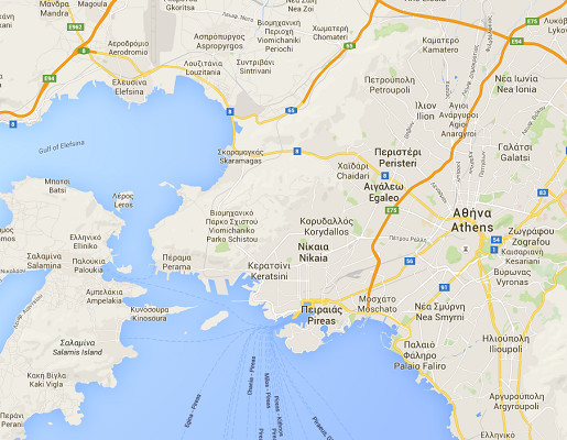 Le grand port maritime du Pirée est situé à une trentaine de kilomètres de la capitale Athènes - DR : Google Maps Le grand port maritime du Pirée est situé à une trentaine de kilomètres de la capitale Athènes - DR : Google Maps