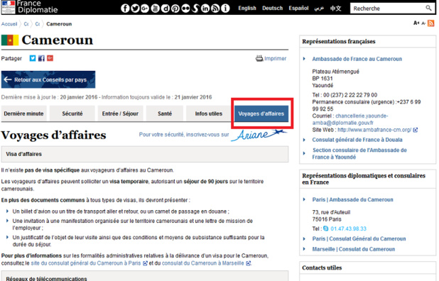 Quai d'Orsay : nouvel onglet voyages d'affaires dans les Conseils aux Voyageurs Quai d'Orsay : nouvel onglet voyages d'affaires dans les Conseils aux Voyageurs