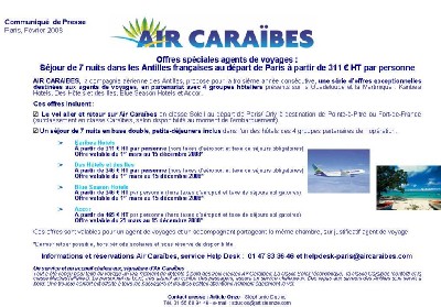 Air Caraïbes : offres spéciales pour les agents de voyages