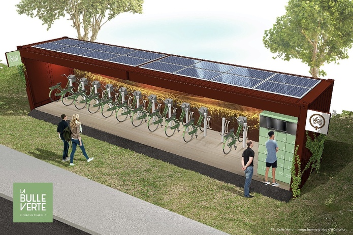 Illustration de la station de vélos à assitance électrique en Gironde, à Cérons - Image La Bulle Verte Illustration de la station de vélos à assitance électrique en Gironde, à Cérons - Image La Bulle Verte