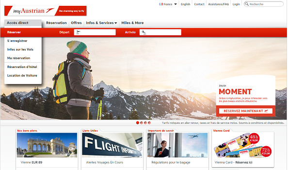 Les vols vers Séoul pourront désormais être réservés sur Austrian.com - Capture d'écran