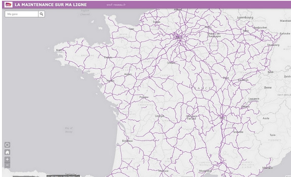 La carte interactive de la SNCF présente les travaux effectués et à venir sur les lignes - Capture d'écran La carte interactive de la SNCF présente les travaux effectués et à venir sur les lignes - Capture d'écran