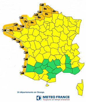 Vents et vagues : 16 départements français en vigilance orange