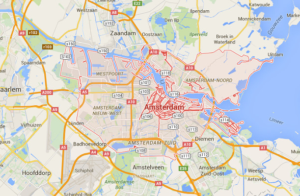Les voitures diesel et essence ne pourront plus accéder au centre-ville d'Amsterdam à partir de 2025 - DR : Google Maps