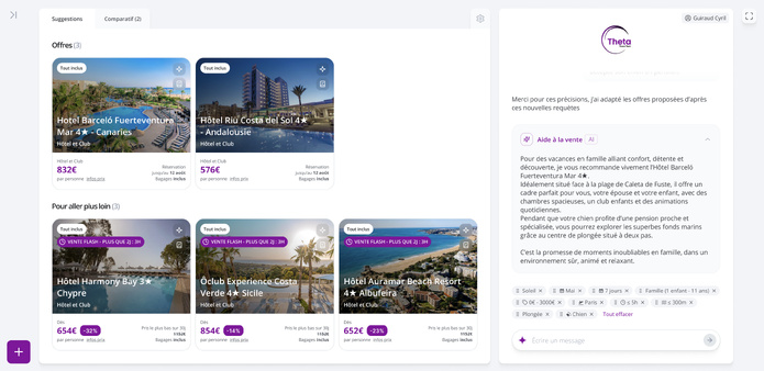 Exemple généré par le moteur de réservations en mode conversationnel - Photo THETA Exemple généré par le moteur de réservations en mode conversationnel - Photo THETA