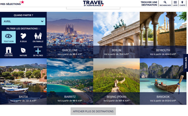 Le nouveau site Air France - Capture écran
