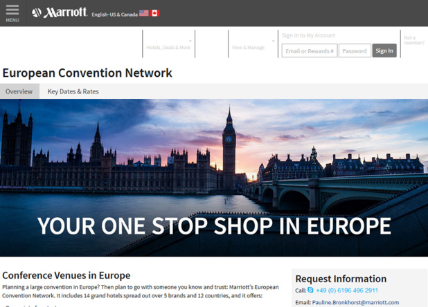 Le site dédié au Réseau Européen de Convention (ECN) lancé par Marriott International - DR Le site dédié au Réseau Européen de Convention (ECN) lancé par Marriott International - DR