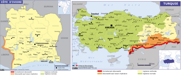 Le Quai d'Orsay a mis à jour les fiches de la Turquie et de la Côte d'Ivoire dans ses Conseils aux Voyageurs - DR : Conseils aux Voyageurs