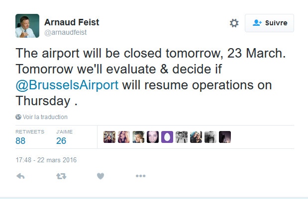 L'aéroport de Bruxelles Zaventem fermé mercredi 23 mars