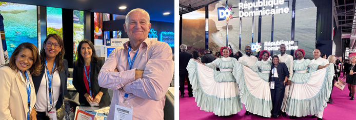 Ambiance festive et studieuse au stand de la République Dominicaine : énergie, sourires et danse avec la dynamique équipe commerciale d’Air Europa ! © Air Europa Ambiance festive et studieuse au stand de la République Dominicaine : énergie, sourires et danse avec la dynamique équipe commerciale d’Air Europa ! © Air Europa