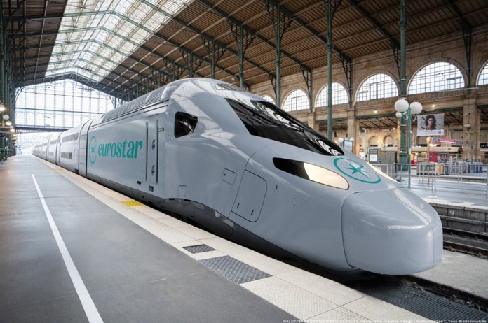 Train Eurostar Celestia en gare de Paris-Nord, Londres St-Pancras ou Bruxelles Midi. Image générée par intelligence artificielle. Les couleurs et la livrée ne sont pas définitifs. ©ALSTOM SA ©SPEEDINNOV SAS 2025. Advanced & Creative Design | Avelia Horizon™. Train Eurostar Celestia en gare de Paris-Nord, Londres St-Pancras ou Bruxelles Midi. Image générée par intelligence artificielle. Les couleurs et la livrée ne sont pas définitifs. ©ALSTOM SA ©SPEEDINNOV SAS 2025. Advanced & Creative Design | Avelia Horizon™.