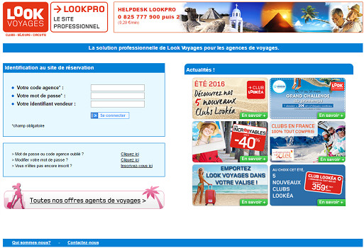 Capture d'écran du site BtoB de Look Voyages Capture d'écran du site BtoB de Look Voyages