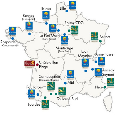Les ouvertures de Choice Hotels France, en France, en 2015 - DR : Choice Hotels France Les ouvertures de Choice Hotels France, en France, en 2015 - DR : Choice Hotels France