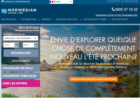 Norwegian Cruise Line renforce sa présence sur le marché français avec un site Internet en version française - Capture d'écran