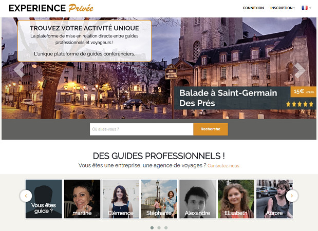 Expérience Privée est actuellement l'une des seules plateformes de mise en relation avec les voyageurs qui ne collaborent qu'avec des guides-conférenciers professionnels - Capture d'écran Expérience Privée est actuellement l'une des seules plateformes de mise en relation avec les voyageurs qui ne collaborent qu'avec des guides-conférenciers professionnels - Capture d'écran