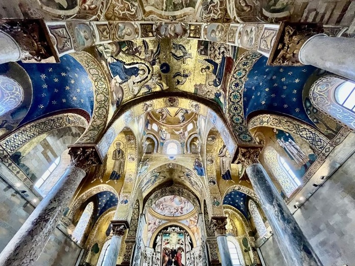 L'éclat saisissant des mosaïques dorées de la Martorana. Photo : PB. L'éclat saisissant des mosaïques dorées de la Martorana. Photo : PB.