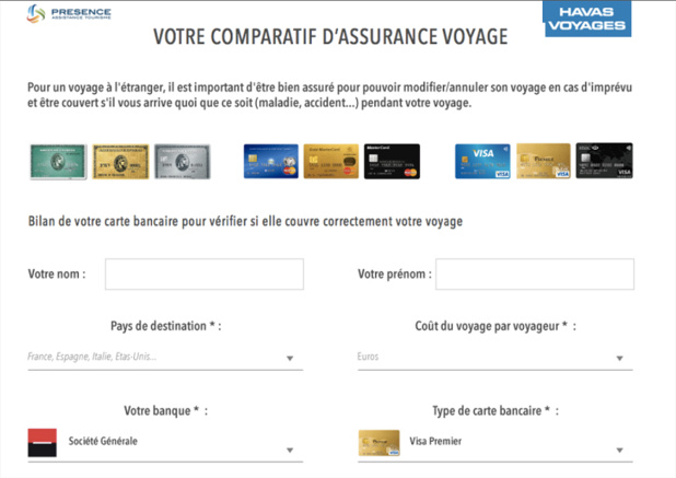 La plateforme permet de comparer les différentes cartes bancaires (c) capture d'écran Présence Assistance