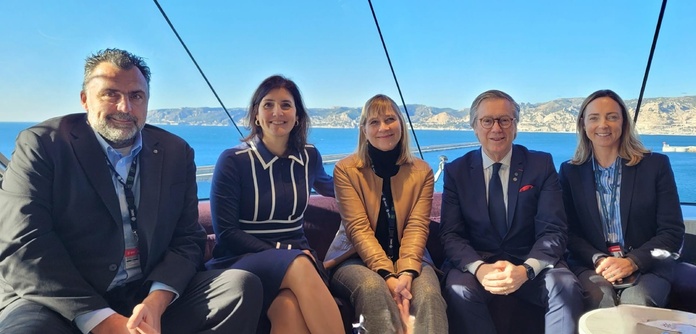 Une partie de l'équipe MSC Croisières France réunie à Marseille (de g. à dr.) : Benoît Chareyre, Cécile Walson, Miranda Ford, Patrick Pourbaix et Hélène Tirel - Photo : A.B.