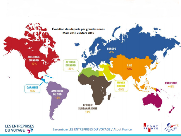 Les tendances des départs en mars 2016 - Baromètre Les Entreprises du Voyage / Atout France