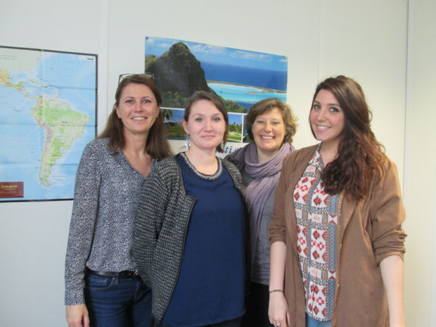 Une partie de la petite équipe de ATC Routes du Monde. De gauche à droite, Isabelle Maurice-Peroumal responsable des voyages, Marilou Wojcik commerciale, Myriam Ruchon directrice et Sarah Mahouachi commerciale. Photo MS.