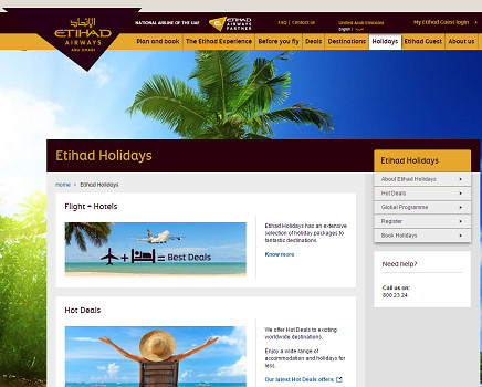 Etihad Holidays est la filiale loisirs d'Etihad Airways - Capture d'écran