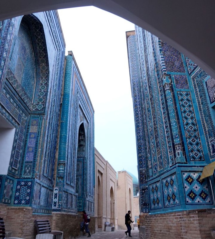 Classé à l'Unesco, l'ensemble de mausolées et mosquées appelé Shah-i-Zinda à Samarcande date en partie des XIV et XVe siècles - Photo : PB