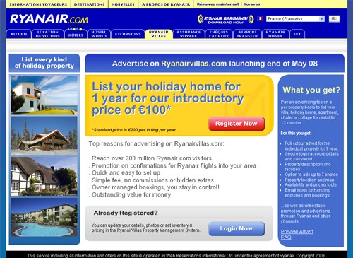Ryanair se lance dans la location de villas