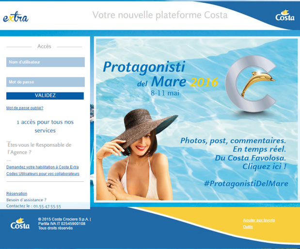 Costa Croisières ajoute des nouveautés à son site BtoB CostaExtra - Capture d'écran