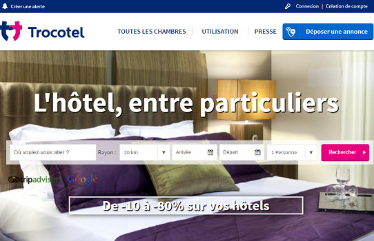 Trocotel.com est une plateforme en ligne sur laquelle les particuliers peuvent revendre leurs réservations hôtelières - Capture d'écran