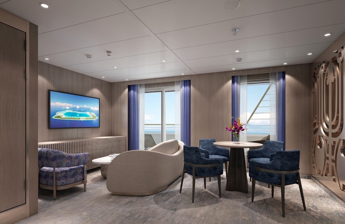 Le navire disposera d’une capacité de fret réduite, environ 800 tonnes contre 3 000 tonnes pour l’Aranui 5. Conséquence : davantage d’espace pour les passagers. @Aranui